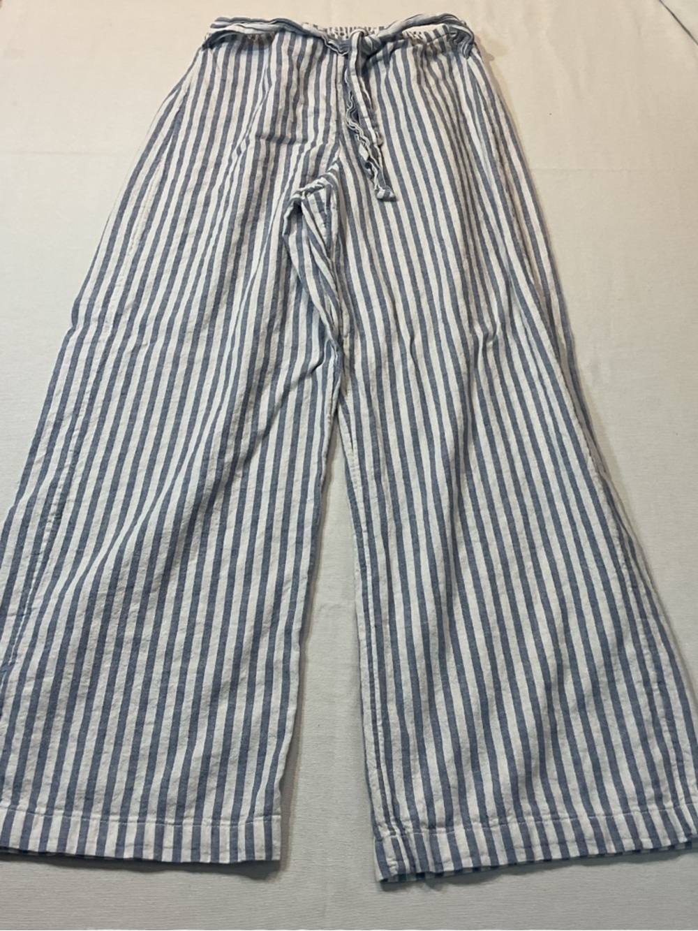 Beach Lunch Lounge Chambray White/Blue Vertical Striped Wide‎ Leg Pants XS